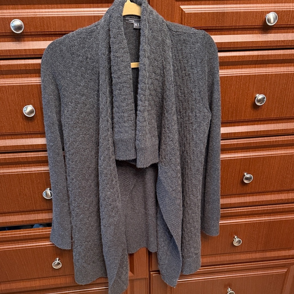 Vince Cashmere / Wool Cozy Open-Front Shawl Collar Sweater - Gray